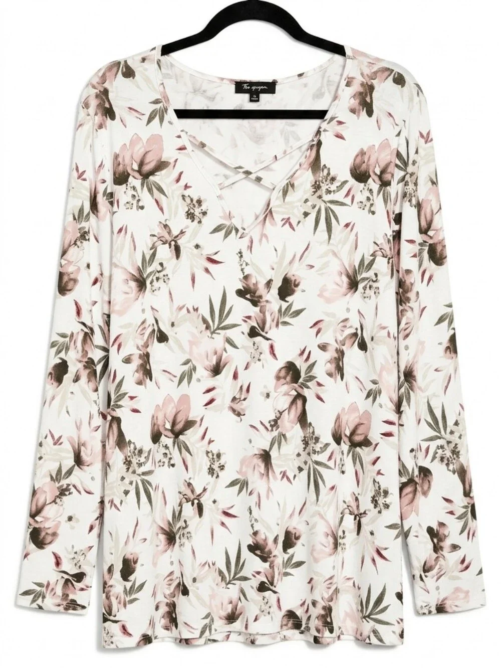 Lily Morgan Floral Long Sleeve Blouse Strappy Crossover Vneck Spring Top - Picture 1 of 10
